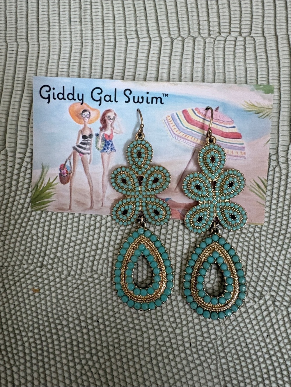 Stella & Dot Turquoise and Gold Teardrop Dangle Earrings